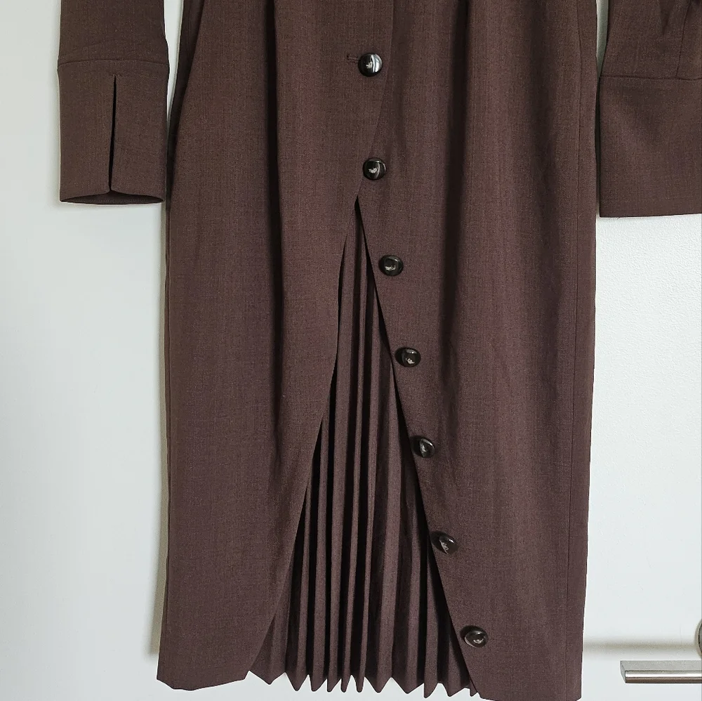 Rienda Japan Onee Gyaru Fitted Brown Dress Back Buttons And Pleated Panel - Picture 10 of 16